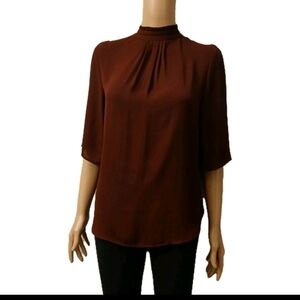 Worthigton Women's Mock Neck Short Sleeve Blouse Burgundy Sz PM